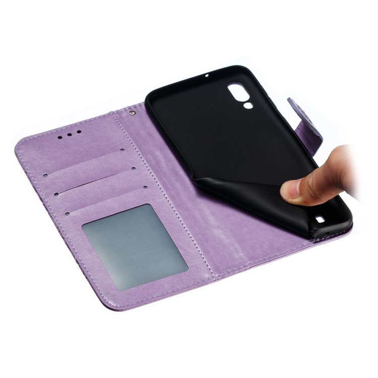 For Samsung Galaxy M10 Imprint Mandala Flower Wallet Leather Cover Phone Case - Purple-10