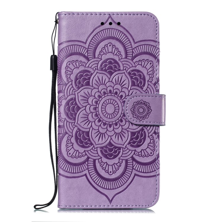 For Samsung Galaxy M10 Imprint Mandala Flower Wallet Leather Cover Phone Case - Purple-2