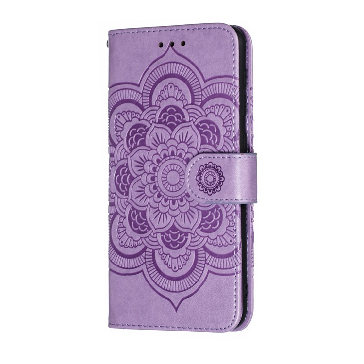 For Samsung Galaxy M10 Imprint Mandala Flower Wallet Leather Cover Phone Case - Purple-3