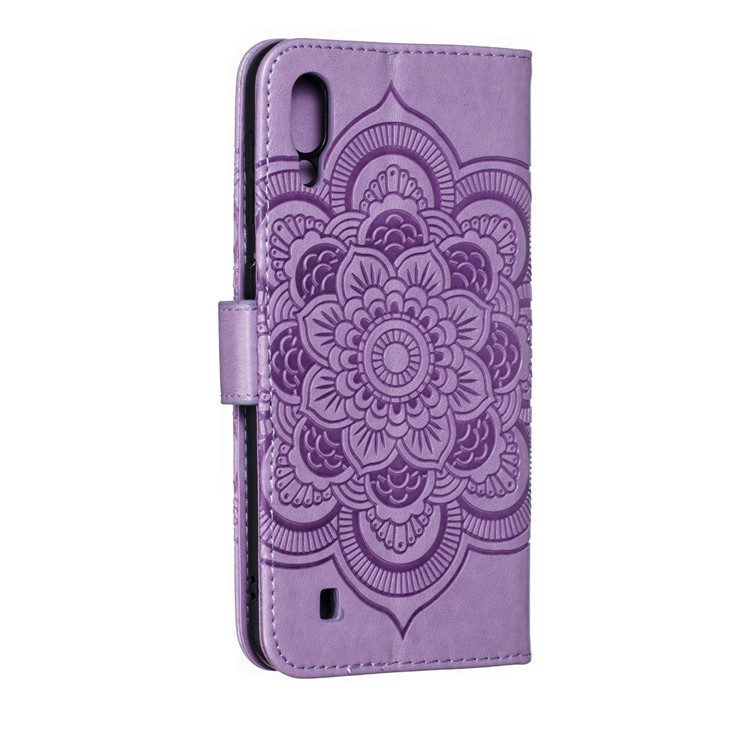 For Samsung Galaxy M10 Imprint Mandala Flower Wallet Leather Cover Phone Case - Purple-4