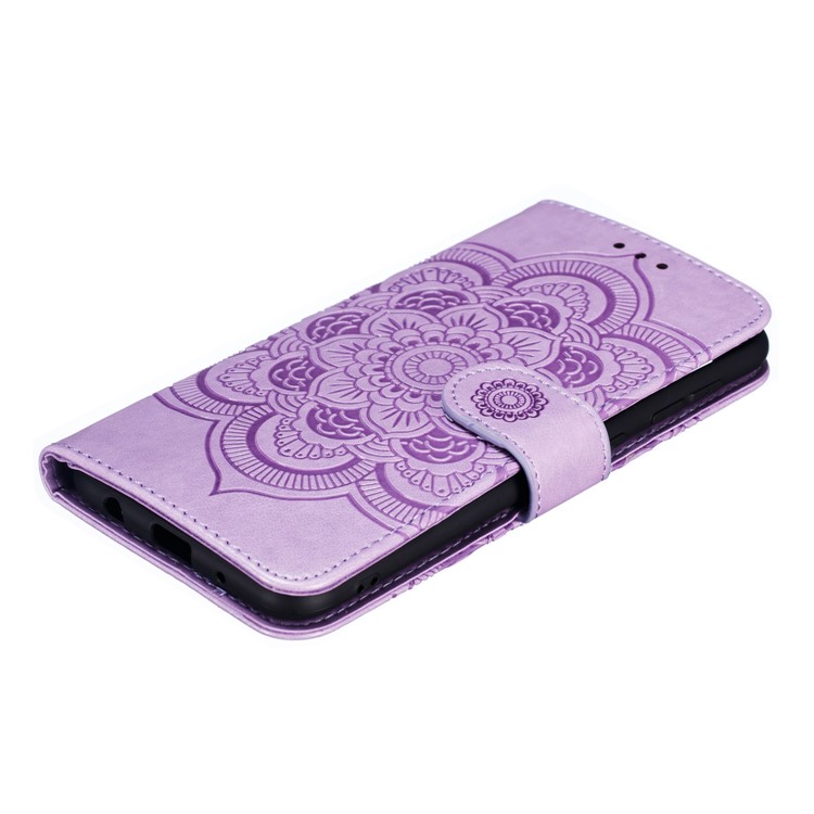 For Samsung Galaxy M10 Imprint Mandala Flower Wallet Leather Cover Phone Case - Purple-5