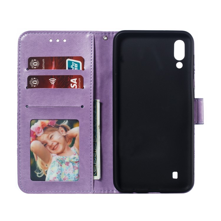 For Samsung Galaxy M10 Imprint Mandala Flower Wallet Leather Cover Phone Case - Purple-9