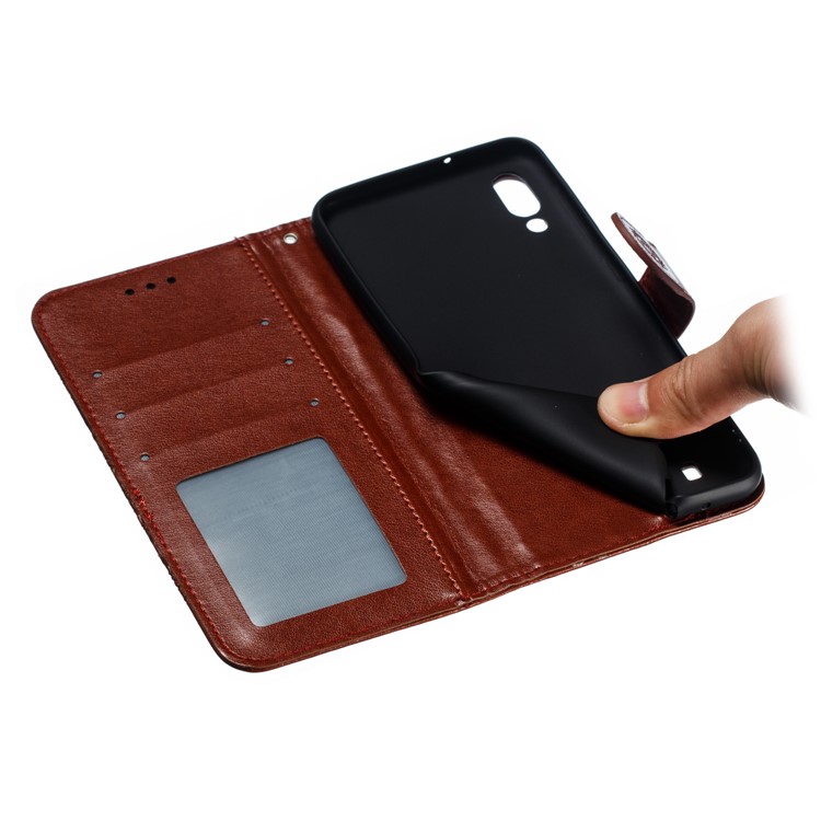 For Samsung Galaxy M10 Imprint Mandala Flower Wallet Leather Cover Phone Case - Brown-10