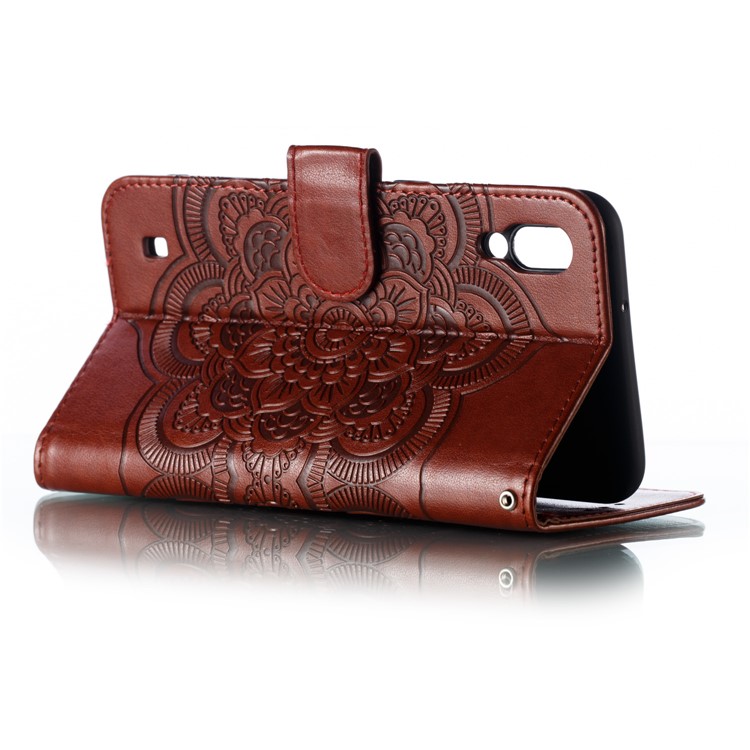 For Samsung Galaxy M10 Imprint Mandala Flower Wallet Leather Cover Phone Case - Brown-7