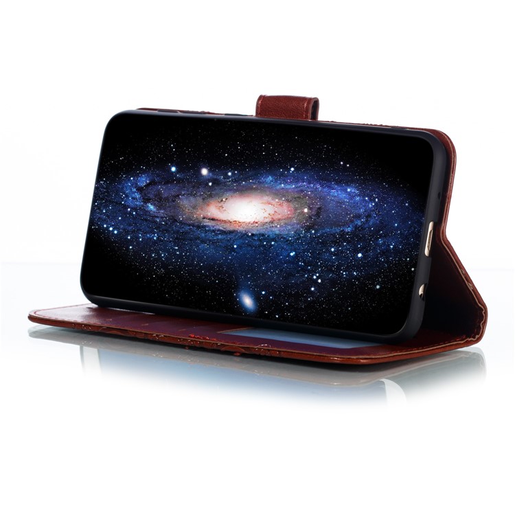 For Samsung Galaxy M10 Imprint Mandala Flower Wallet Leather Cover Phone Case - Brown-8