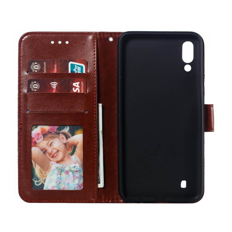 For Samsung Galaxy M10 Imprint Mandala Flower Wallet Leather Cover Phone Case - Brown-9