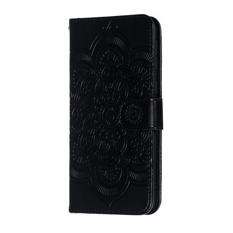 For Samsung Galaxy M20 Imprint Mandala Flower Leather Wallet Case Phone Cover - Black-3