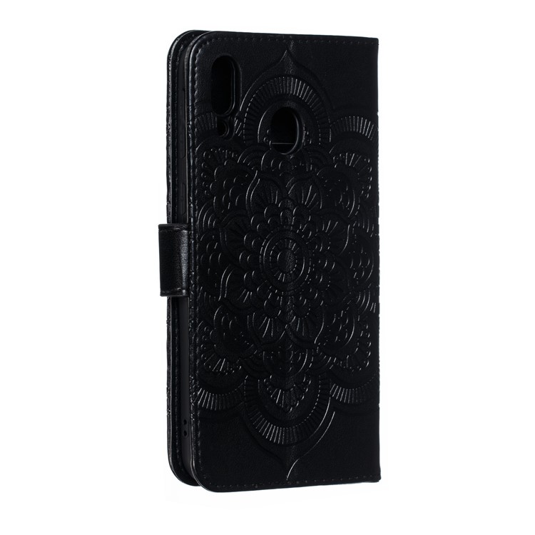 For Samsung Galaxy M20 Imprint Mandala Flower Leather Wallet Case Phone Cover - Black-4