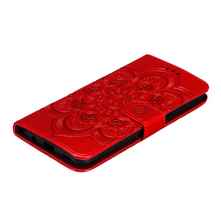 For Samsung Galaxy M20 Imprint Mandala Flower Leather Wallet Case Phone Cover - Red-5