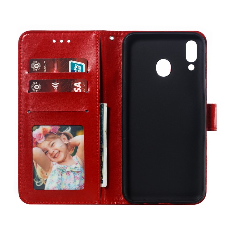 For Samsung Galaxy M20 Imprint Mandala Flower Leather Wallet Case Phone Cover - Red-9