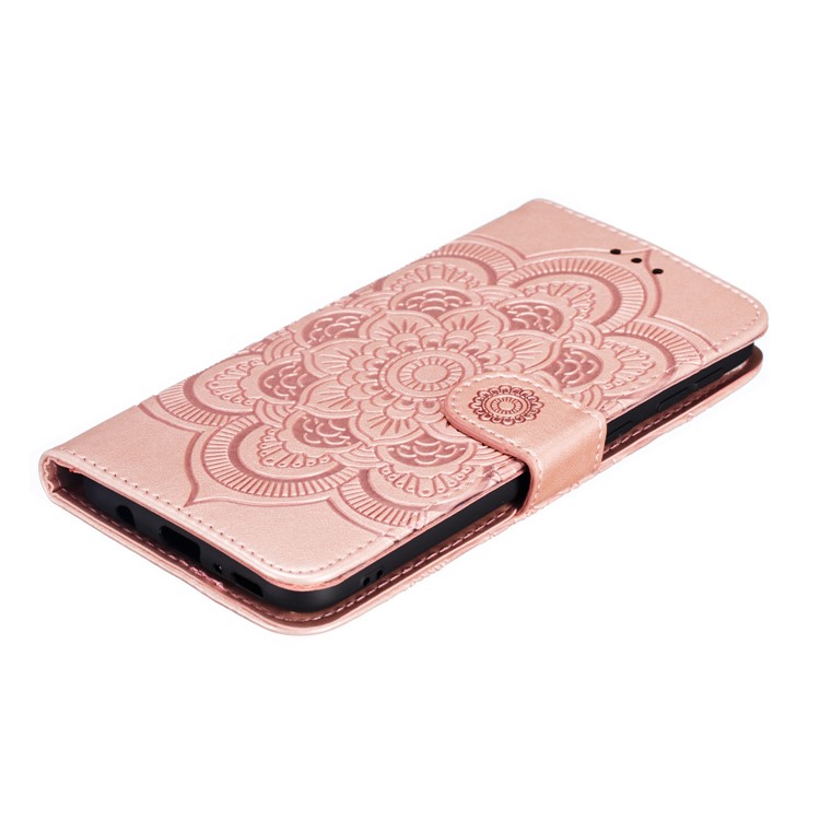 For Samsung Galaxy M20 Imprint Mandala Flower Leather Wallet Case Phone Cover - Rose Gold-5