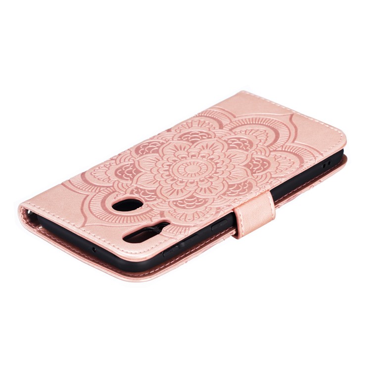 For Samsung Galaxy M20 Imprint Mandala Flower Leather Wallet Case Phone Cover - Rose Gold-6