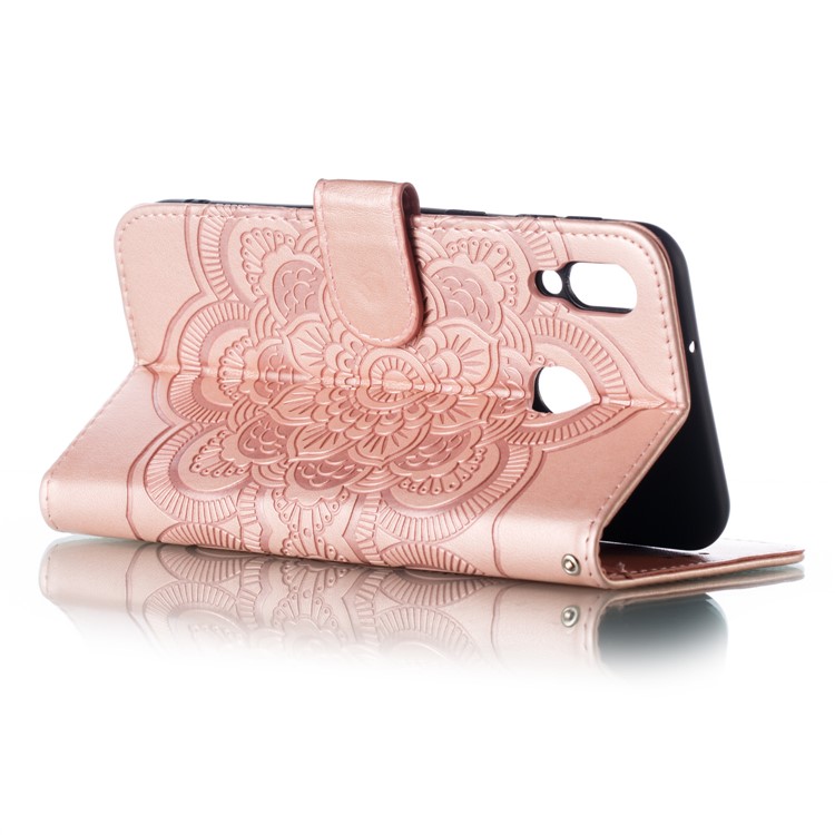 For Samsung Galaxy M20 Imprint Mandala Flower Leather Wallet Case Phone Cover - Rose Gold-7