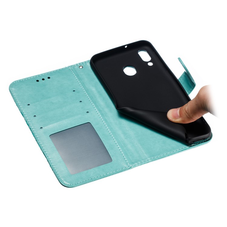 For Samsung Galaxy M20 Imprint Mandala Flower Leather Wallet Case Phone Cover - Green-10
