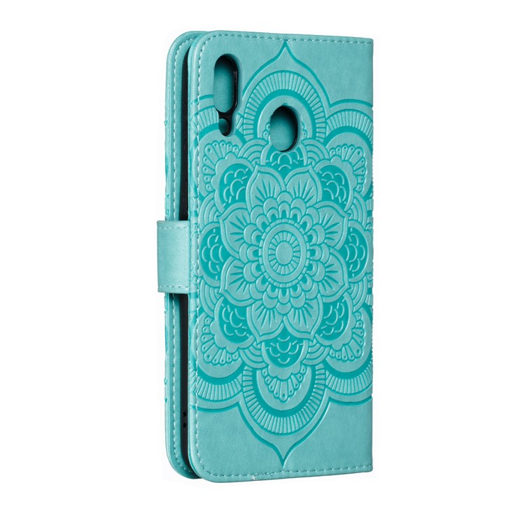 For Samsung Galaxy M20 Imprint Mandala Flower Leather Wallet Case Phone Cover - Green-4