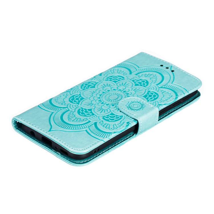 For Samsung Galaxy M20 Imprint Mandala Flower Leather Wallet Case Phone Cover - Green-5