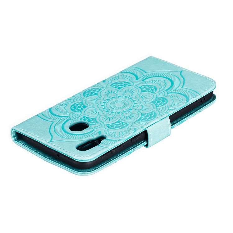 For Samsung Galaxy M20 Imprint Mandala Flower Leather Wallet Case Phone Cover - Green-6