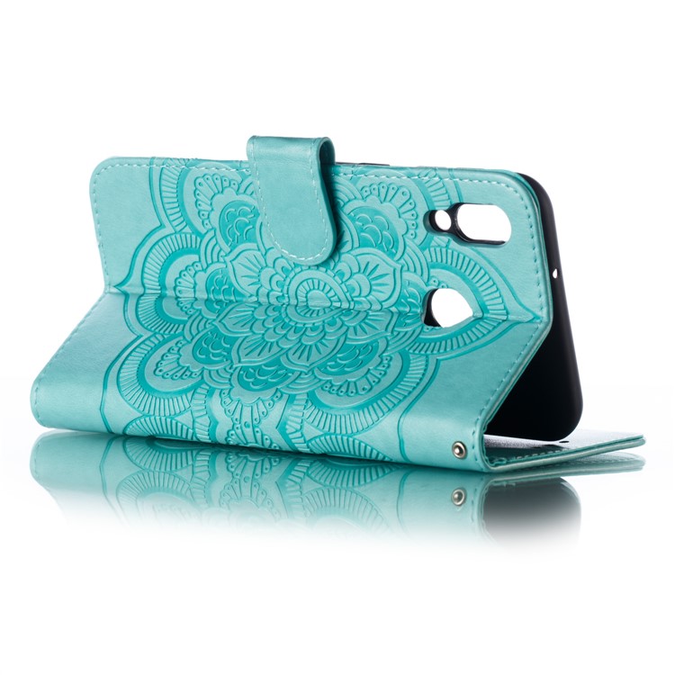 For Samsung Galaxy M20 Imprint Mandala Flower Leather Wallet Case Phone Cover - Green-7