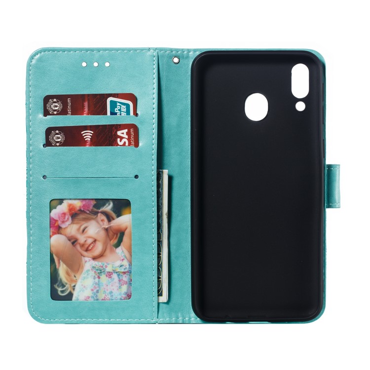For Samsung Galaxy M20 Imprint Mandala Flower Leather Wallet Case Phone Cover - Green-9