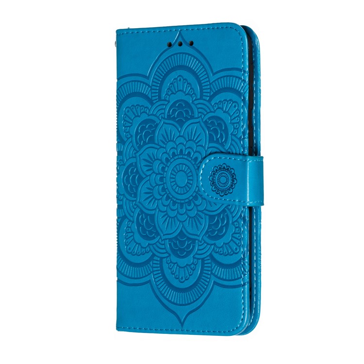 For Samsung Galaxy M20 Imprint Mandala Flower Leather Wallet Case Phone Cover - Blue-3