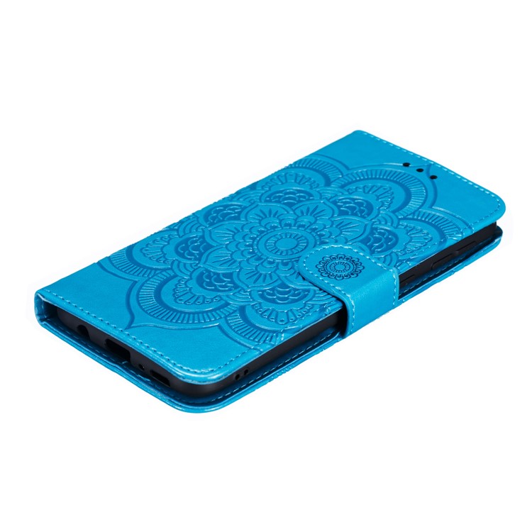 For Samsung Galaxy M20 Imprint Mandala Flower Leather Wallet Case Phone Cover - Blue-5