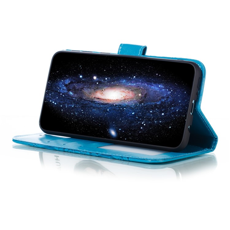 For Samsung Galaxy M20 Imprint Mandala Flower Leather Wallet Case Phone Cover - Blue-8