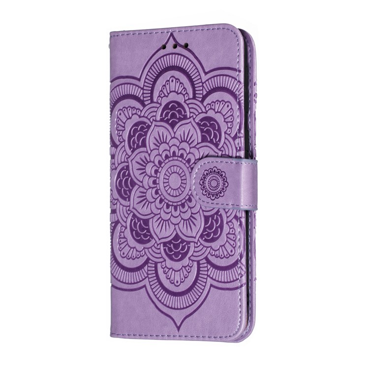 For Samsung Galaxy M20 Imprint Mandala Flower Leather Wallet Case Phone Cover - Purple-3
