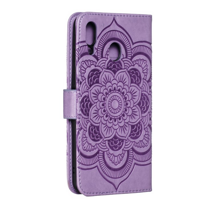 For Samsung Galaxy M20 Imprint Mandala Flower Leather Wallet Case Phone Cover - Purple-4