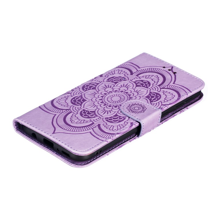 For Samsung Galaxy M20 Imprint Mandala Flower Leather Wallet Case Phone Cover - Purple-5