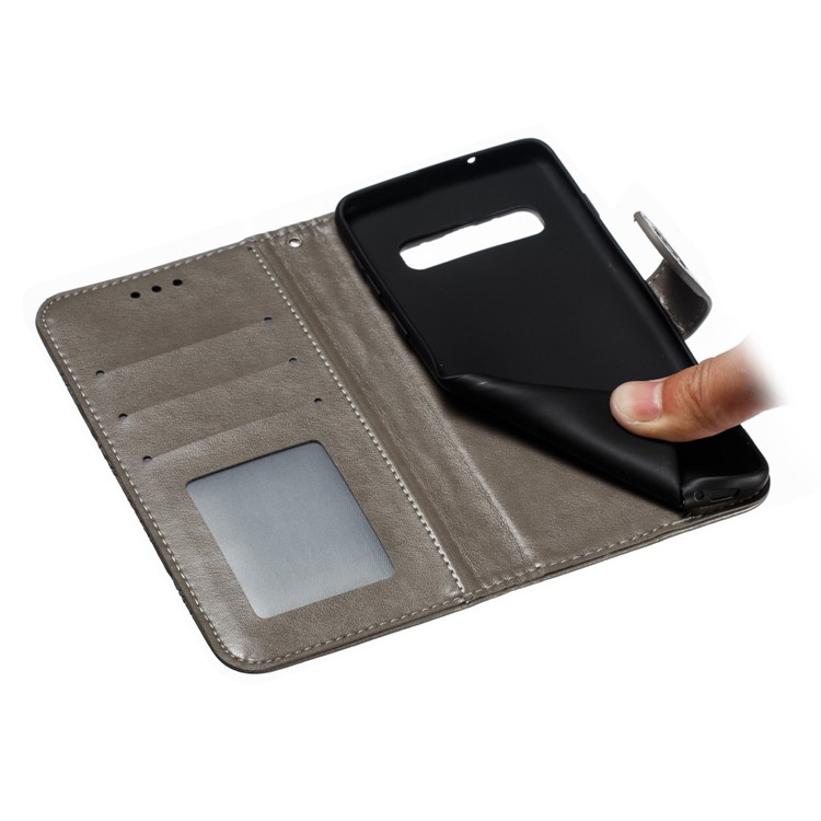For Samsung Galaxy S10 Imprint Mandala Flower Leather Wallet Phone Case Cover - Grey-10