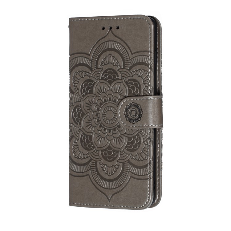For Samsung Galaxy S10 Imprint Mandala Flower Leather Wallet Phone Case Cover - Grey-3