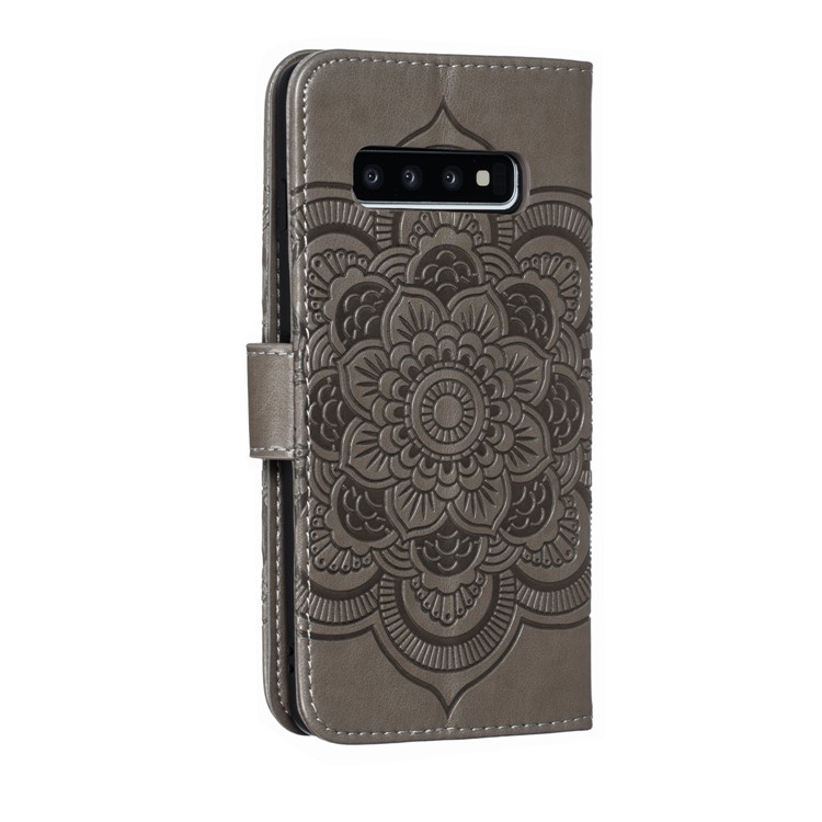 For Samsung Galaxy S10 Imprint Mandala Flower Leather Wallet Phone Case Cover - Grey-4