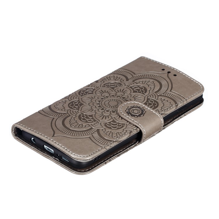 For Samsung Galaxy S10 Imprint Mandala Flower Leather Wallet Phone Case Cover - Grey-5