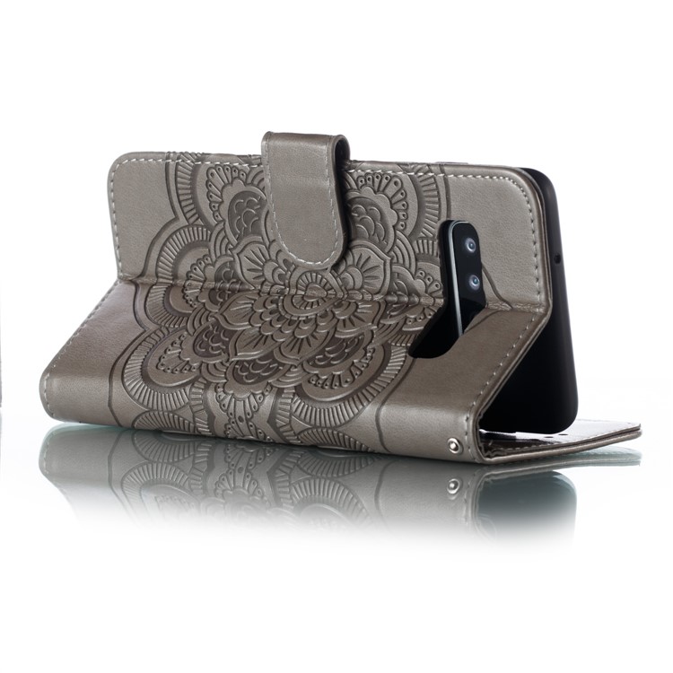 For Samsung Galaxy S10 Imprint Mandala Flower Leather Wallet Phone Case Cover - Grey-7