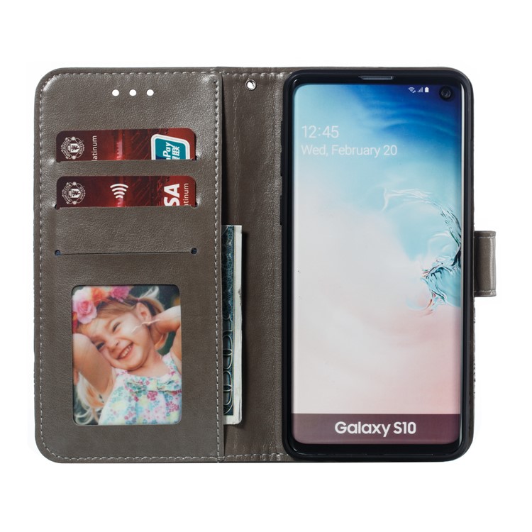 For Samsung Galaxy S10 Imprint Mandala Flower Leather Wallet Phone Case Cover - Grey-9