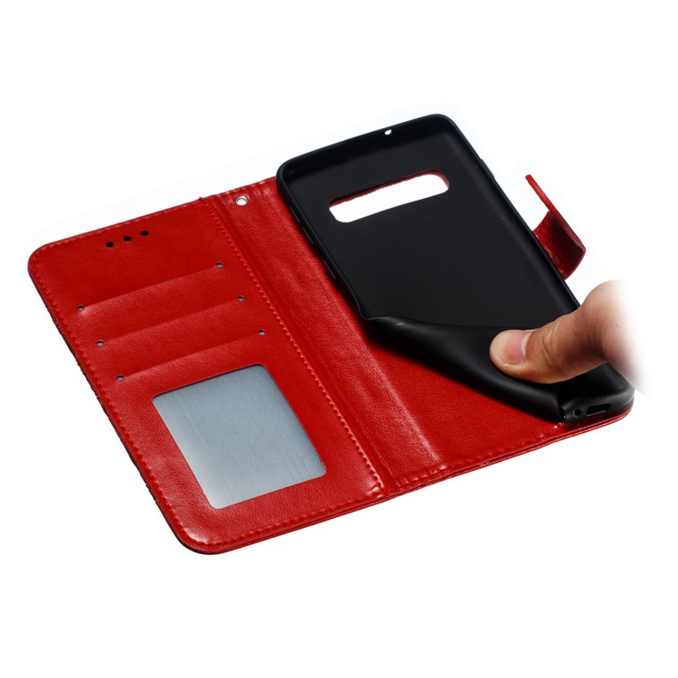 For Samsung Galaxy S10 Imprint Mandala Flower Leather Wallet Phone Case Cover - Red-10