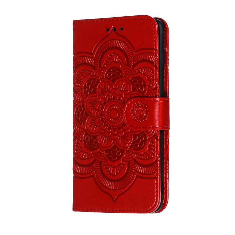 For Samsung Galaxy S10 Imprint Mandala Flower Leather Wallet Phone Case Cover - Red-3