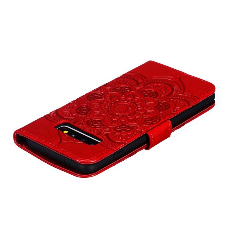 For Samsung Galaxy S10 Imprint Mandala Flower Leather Wallet Phone Case Cover - Red-6