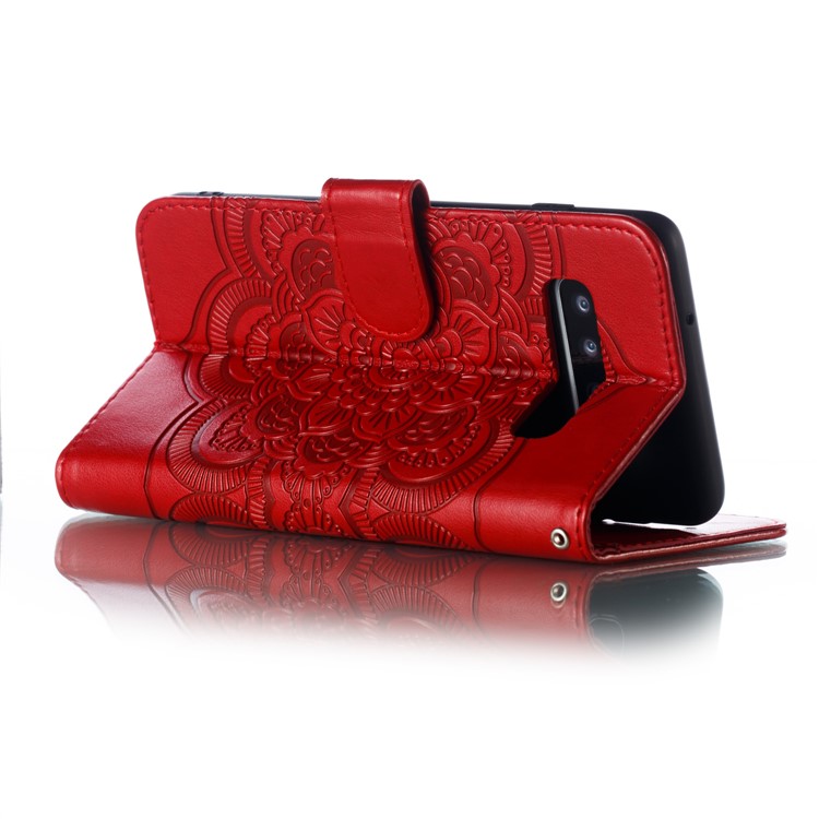 For Samsung Galaxy S10 Imprint Mandala Flower Leather Wallet Phone Case Cover - Red-7