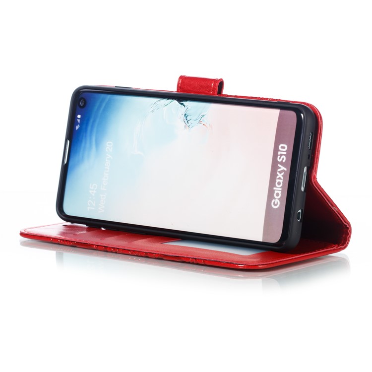 For Samsung Galaxy S10 Imprint Mandala Flower Leather Wallet Phone Case Cover - Red-8