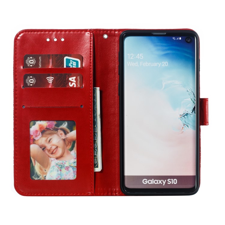 For Samsung Galaxy S10 Imprint Mandala Flower Leather Wallet Phone Case Cover - Red-9