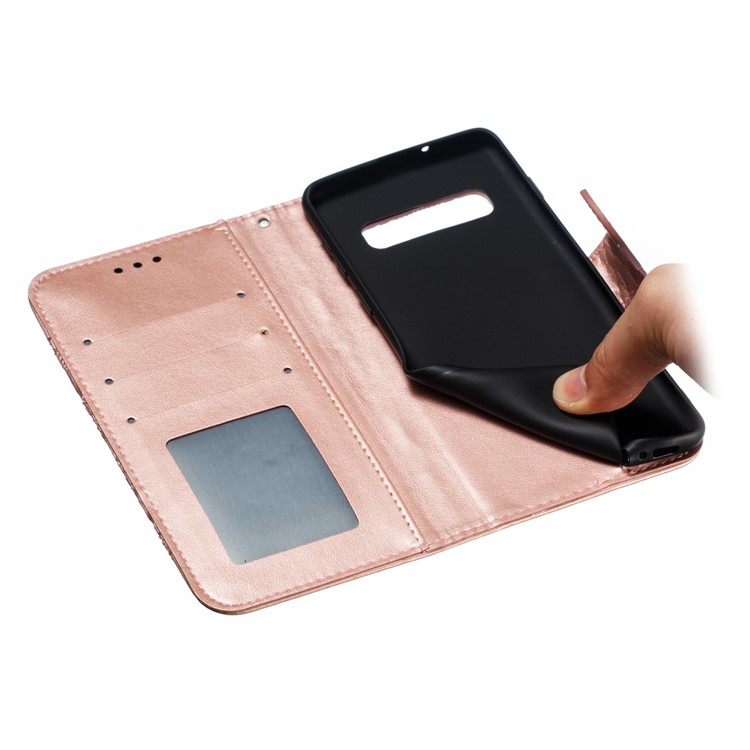 For Samsung Galaxy S10 Imprint Mandala Flower Leather Wallet Phone Case Cover - Rose Gold-10