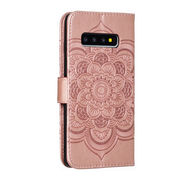 For Samsung Galaxy S10 Imprint Mandala Flower Leather Wallet Phone Case Cover - Rose Gold-4