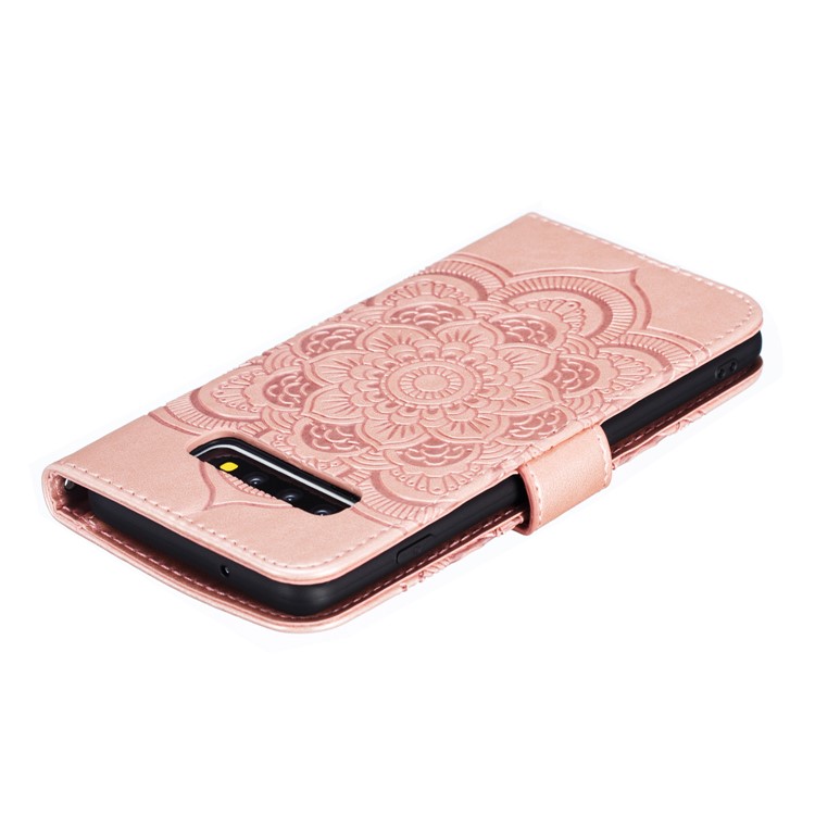 For Samsung Galaxy S10 Imprint Mandala Flower Leather Wallet Phone Case Cover - Rose Gold-6