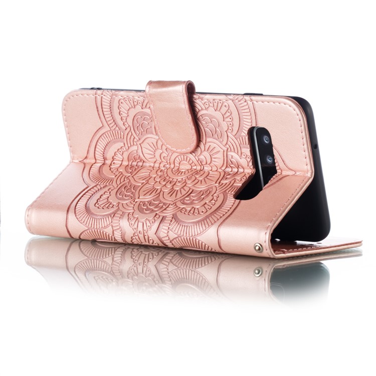 For Samsung Galaxy S10 Imprint Mandala Flower Leather Wallet Phone Case Cover - Rose Gold-7