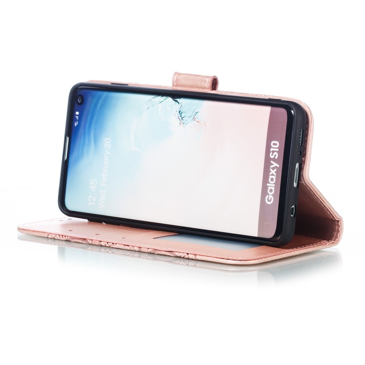 For Samsung Galaxy S10 Imprint Mandala Flower Leather Wallet Phone Case Cover - Rose Gold-8