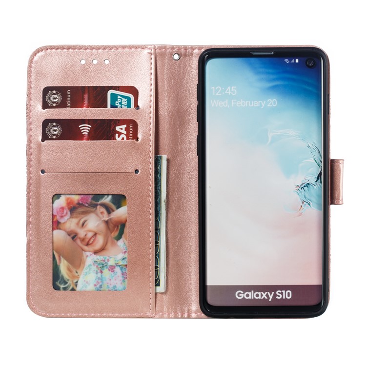 For Samsung Galaxy S10 Imprint Mandala Flower Leather Wallet Phone Case Cover - Rose Gold-9