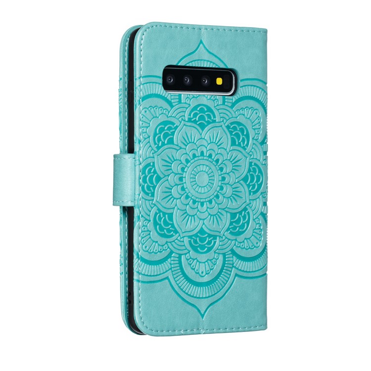 Для Samsung Galaxy S10 Отпечаток Мандала Цветок Кожаный Кошелек Чехол Для Телефона Чехол - Зеленый-4