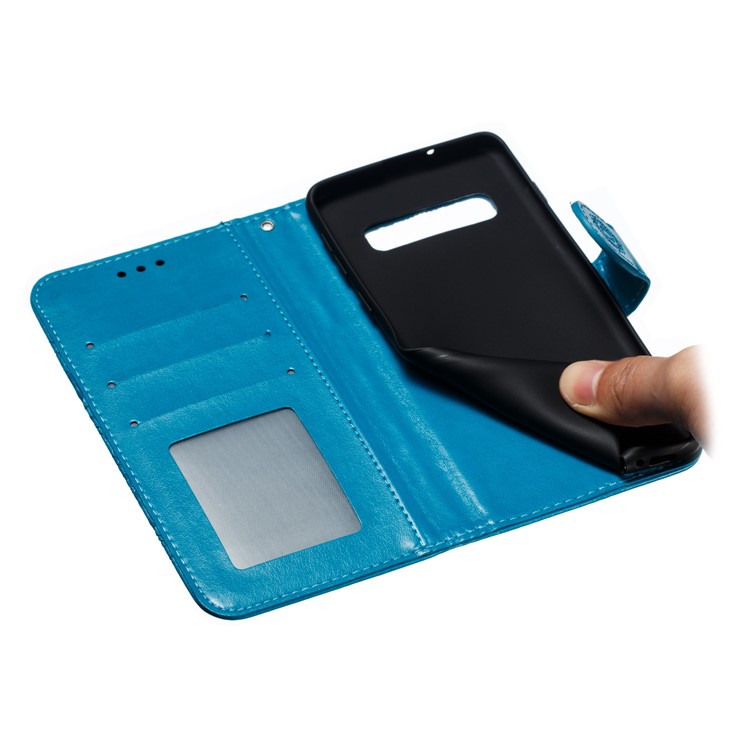 For Samsung Galaxy S10 Imprint Mandala Flower Leather Wallet Phone Case Cover - Baby Blue-10