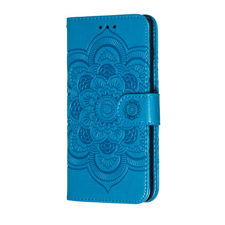 For Samsung Galaxy S10 Imprint Mandala Flower Leather Wallet Phone Case Cover - Baby Blue-3